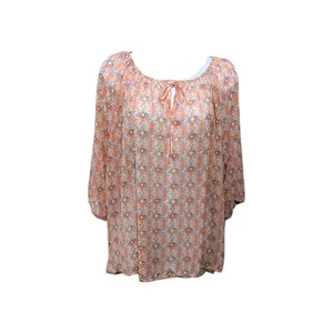 NWT Bongo Sheer Peasant Top Womens 2X Printed 3/4 Sleeve Whimsical #swtr1.2 - Picture 1 of 7