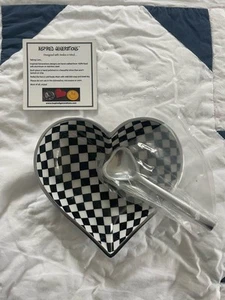 NWOT Inspired Generations black/white checkered small heart shaped dish/spoon - Picture 1 of 6