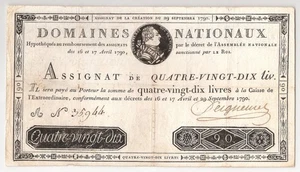 FRANCE 90 Livres 1790 P:A38 F+ Domaines Nationaux - Picture 1 of 2