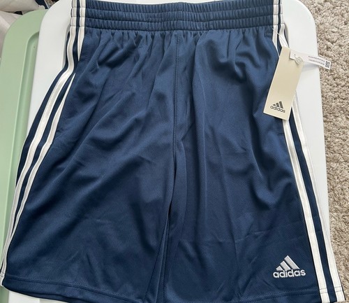 NUOVO! Adidas Big Boys Tre Righe Corte Navy con Righe Bianche Maglia Traspirante