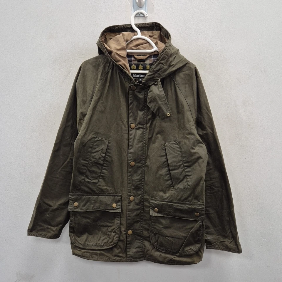 Abrigo Chaqueta Barbour Bedale Capucha 4oz Cera Impermeable Oliva Ligero Talla Mediana Foto 1 de 4
