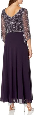 J Kara Womens 3/4 Sleeve Beaded Gown Mother of the Bride Evening Dress Plum 14 - Image 1 of 2