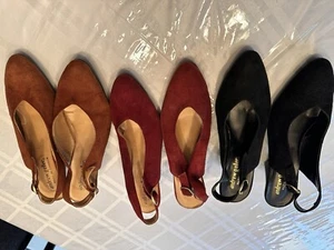 Andrew Geller - 3 Pairs Slingback - Size 6 Black/Maroon/Tan Suede - Picture 1 of 4