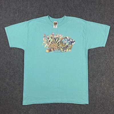 Camiseta Vintage Fruit of the Loom 50/50 Verde azulado Floral Gráfico Adulto Grande Foto 1 de 4