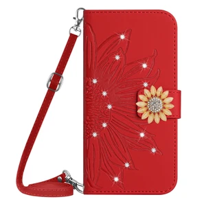 Crossbody Diamond Sunflower Flip Card Wallet Stand Case For Xiaomi OPPO MOTO ZTE - Picture 1 of 13
