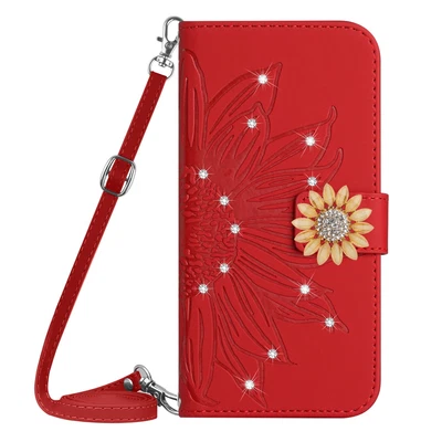 Crossbody Diamond Sunflower Flip Card Wallet Stand Case For Xiaomi OPPO MOTO ZTE - Image 1 of 4