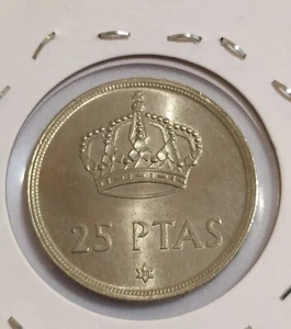 25 Pesetas 1975 Rey Juan Carlos I con error de die chip en corona - Bild 1 von 12