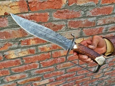 RARE DAMASCUS TEXAS BOWIE KNIFE 16"CUSTOM HANDMADE D-GUARD HUNTING KNIFE mk - Image 1 of 4