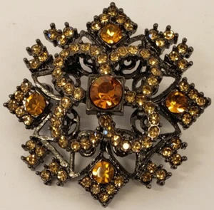 WINDSOR SAMMLUNG ~ GUN METAL & GOLDENER TOPAS STRASS BROSCHE/ANSTECKNADEL ~ TOP ZUSTAND - Bild 1 von 5