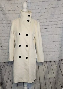 Ann Taylor Winter White Double Breasted Lined Back Vent Coat Petite Sz SM - Picture 1 of 10