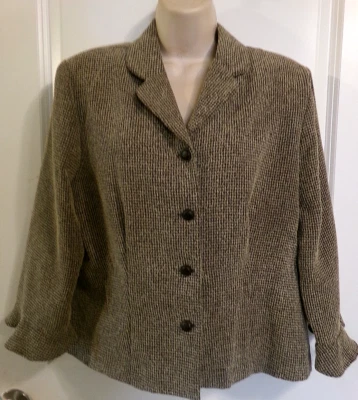 VINTAGE MISS DORBY POLYESTER BLEND TWEED BLAZER- 3/4 LENGTH RUFFLED SLEEVES- 14 - Imagem 1 de 4