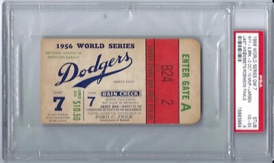 1956 年世界大赛 Clinching GM 7 Jackie Robinson 最后一场比赛门票存根 PSA - 4 — 第 1/3 张图片