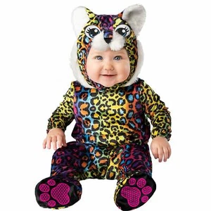 Baby Neon Leopard Rainbow Halloween Animal 80s 90s Costume + Hood Newborn 0-24M - Picture 1 of 2
