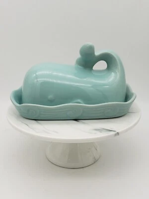 Creative Co-op Whale Butter Dish Turquoise Ceramic Ocean Sealife Blue Green NEW - Image 1 of 4