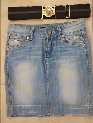 Demin 牛仔裤意大利设计师裙 + 古驰弹性歇斯底里扣腰带 — 第 1/4 张图片