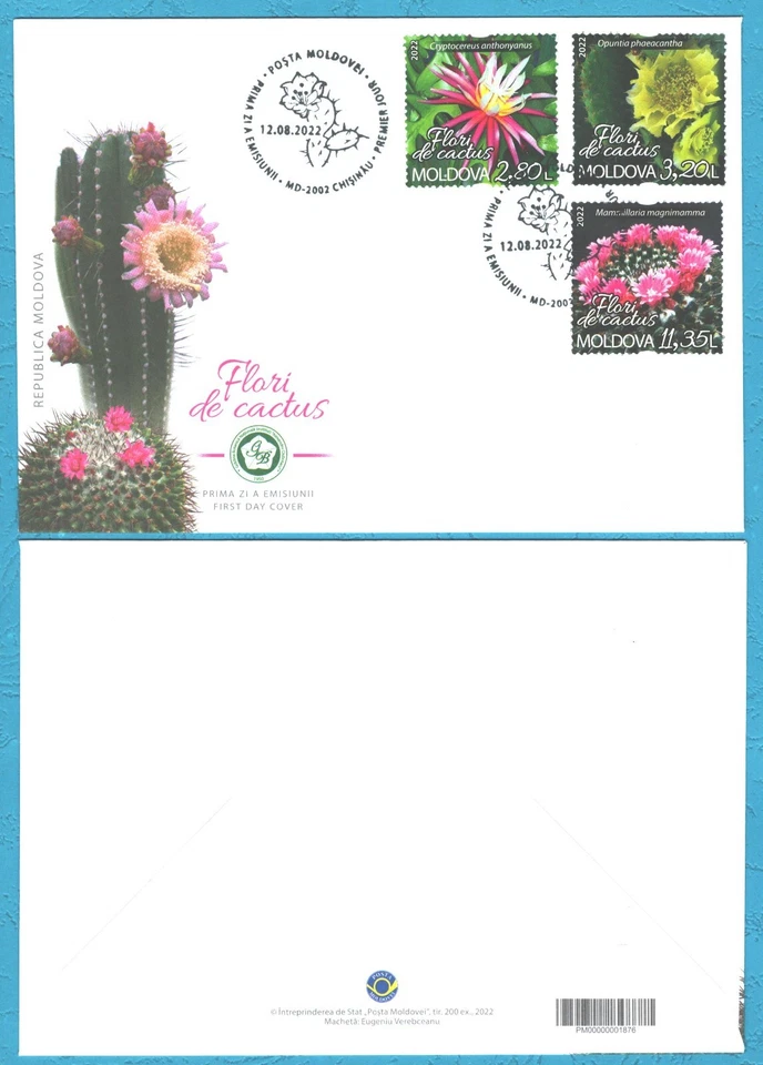 2022 , Moldova , Flora , Cactus flowers from Botanical Garden , FDC - Image 1 of 1