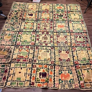 Vtg Suzani Teppich Tapestry Rug Quilt Handcrafted Elephants Asian Artistry - Picture 1 of 16