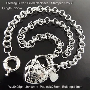 Padlock Necklace 925 Sterling Silver Filled Antique Belcher Chain Boltring 55cm - Picture 1 of 2