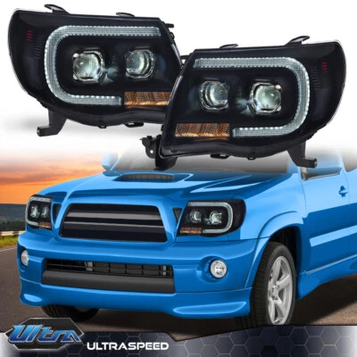 Fit For 2005-2011 Toyota Tacoma Smoked LED Tube Projector Headlights Headlamps - Image 1 of 4