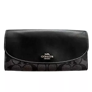 COACH Signature Leather Canvas Black Slim Wallet - Picture 1 of 12