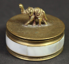 Old Vintage Brass Nacre Handmade Miniature Storage Trinket Box with Elephant