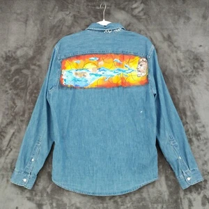 Abercrombie & Fitch Blue Denim Chambray Shirt Artist Hand Painted Backside Large - Picture 1 of 13