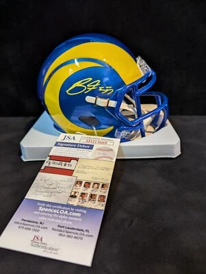 LOS ANGELES RAMS BRADEN FISKE AUTOGRAPHED SPEED MINI HELMET JSA COA - Image 1 of 3