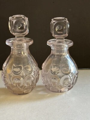 Pair Victorian CRYSTAL CUT glass PERFUME DRESSER BOTTLE with STOPPERS Purpled - Image 1 of 4