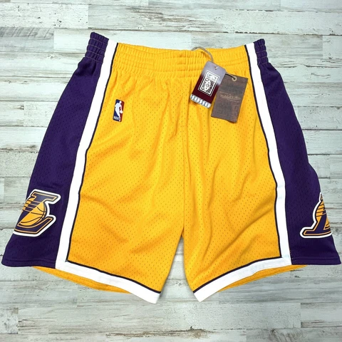 Mitchell & Ness Lakers Swingman Basketball Shorts Yellow Purple Size Large NWT Cover