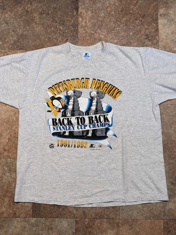 VTG 1991/1992 Starter Pittsburgh Penguins Back To Back Stanley Cup T Shirt Sz L Cover