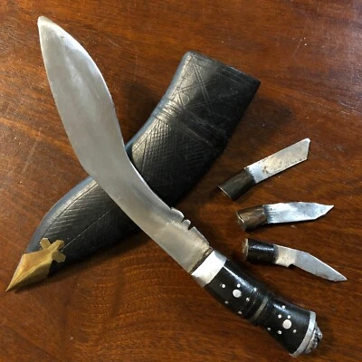 Faca de combate e bainha de couro vintage indiana nepalesa lembrança 9" Kukri Gurkha - Imagem 1 de 4