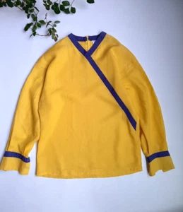 Vintage 90s Gianni Versace Linen Yellow Shirt Bluse Versus - Picture 1 of 24