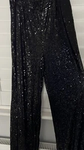 BLACK SEQUIN Trousers ELASTICATED WAIST NEW ONE SIZE Regular Wide Leg Christmas - Picture 1 of 6