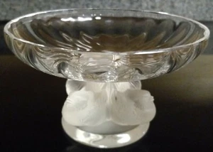 Vintage Lalique Crystal Nogent Pedestal Frosted Sparrows Compote Signed - Picture 1 of 6