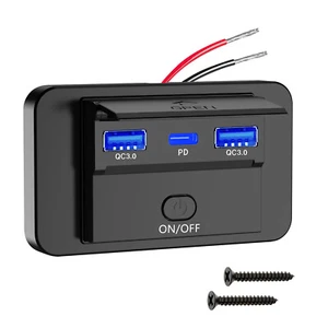 12V Dual USB QC3.0 & PD Port Car Fast Charger Socket Power Outlet On-Off Switch - Picture 1 of 7