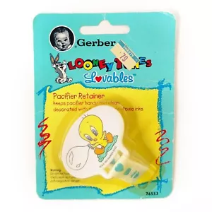 Clip retenedor chupete Gerber Baby Looney Tunes Lovables 1994 piolín nuevo en paquete - Imagen 1 de 6