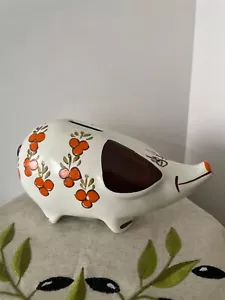 VINTAGE 1970s ARTHUR WOOD hand painted floral ceramic pig piggy bank stopper MCM - Picture 1 of 7