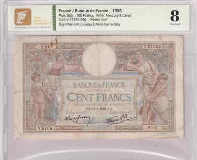 1938 France 100 Francs Pick#86b 8 Very Good - Image 1 of 2