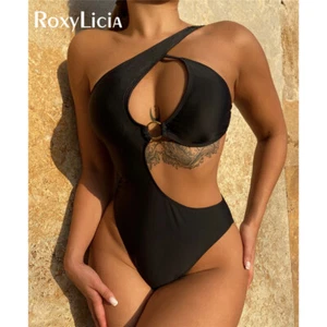 Traje de baño monokini de una pieza con corte asimétrico de un hombro para mujer - Imagen 1 de 11