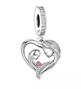Genuine Sterling Silver 925 Mum Daughter Grandma Love You Heart Dangle Charm - Picture 1 of 1
