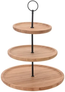 3 Tier Bamboo Cake Stand Afternoon Tea Wedding Party Display Plates Tableware - Picture 1 of 3
