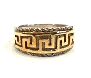 14k Yellow Gold Sterling Silver Michael Anthony Greek Key Ring Size 5.25 - Picture 1 of 6