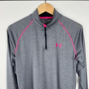 Under Armour Heat Gear 1/4 Zip Grey With Pink Trim Size Medium - Picture 1 of 8