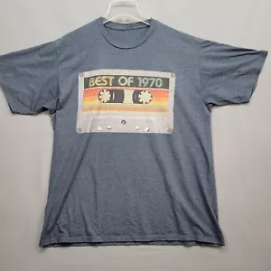 Vintage Cassette Tape Best Of 1970 Birthday Graphic Short Sleeve Tee Large Blue - Picture 1 of 12