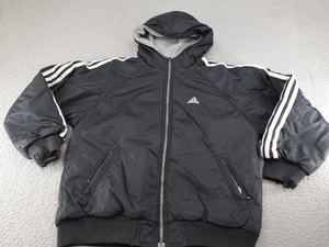 Vintage Adidas Bomber Jacket Boys Medium Black Reversible Y2K Fleece Lined - Picture 1 of 18