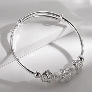 Massiver 925 Sterlingsilber Unisex Trendy Charms niedlicher offener Armreif Armreif Armband UK - Bild 1 von 1