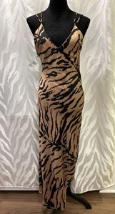 Zara Tiger Satin Tiger Print Bodycon Rückenfrei Langes Schlupfkleid S - Bild 1 von 9