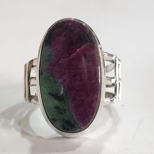RUBY IN ZOISITE NATURAL GEMSTONE 925 SOLID STERLING SILVER HANDMADE JEWELRY RING - Picture 1 of 5