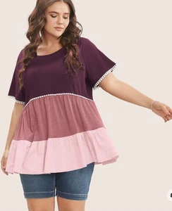 Bloom Chick Colorblock Rüschen Kurzarm T-Shirt Damen Gr. 30  - Bild 1 von 7