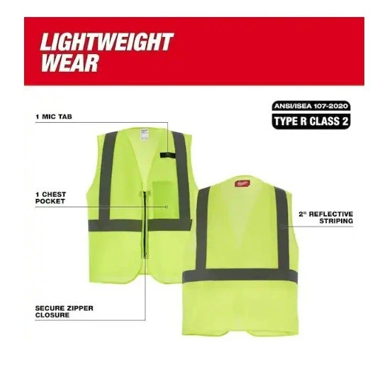 Milwaukee 48-73-5022 Safety Vest L/XLarge Yellow Hi-Vis 10 Pockets Class 2